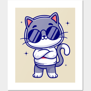 Cute Cool Cat Wearing Eyeglasses And Hoodie Cartoon Posters and Art